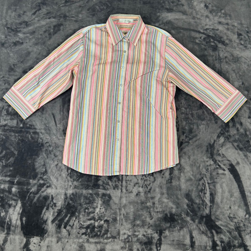 Foxcroft Button Up Shirt Womens 8 Multi Color Striped Wrinkle Free Shaped Fit